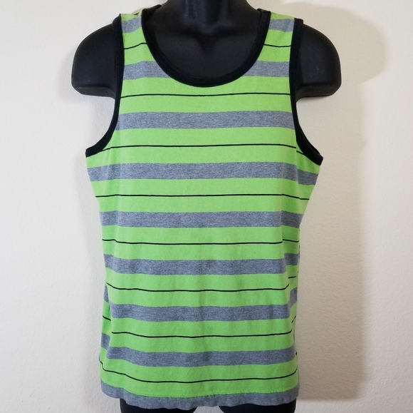 OP Neon Green, Gray & Black Striped Tank Top, M - Picture 2 of 7
